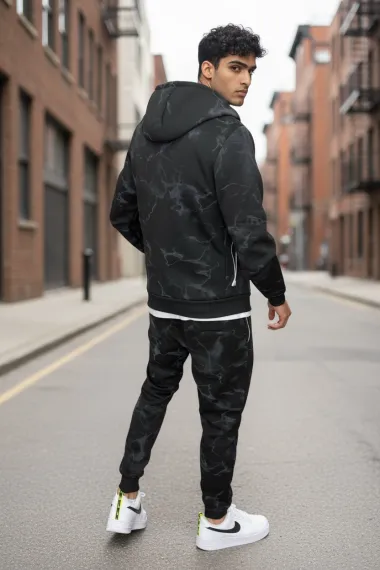 Trening barbati slim fit negru, Pantaloni + Hanorac RM35 100-2.1