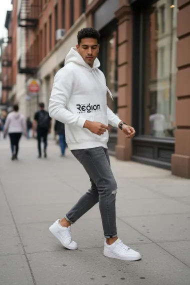 Hanorac barbati slim fit, alb, vatuit S110 34-4.2