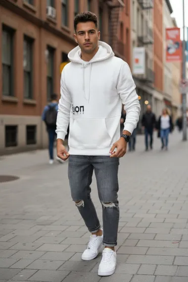 Hanorac barbati slim fit, alb, vatuit S110 34-4.2