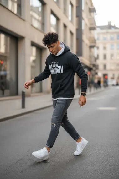 Hanorac barbati slim fit, gri, vatuit S110 97-1.3