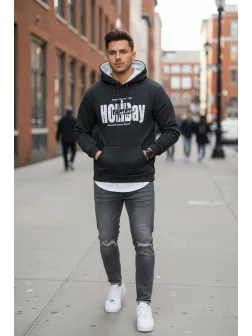 Hanorac barbati slim fit, gri, vatuit S110 97-1.3