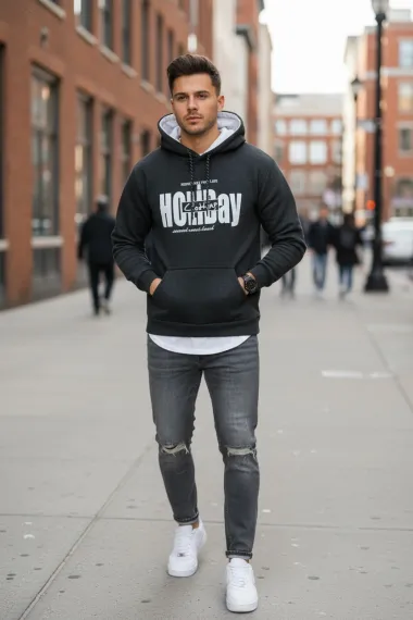 Hanorac barbati slim fit, gri, vatuit S110 97-1.3