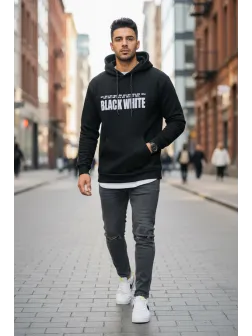 Hanorac barbati slim fit, negru, vatuit S110 106-2