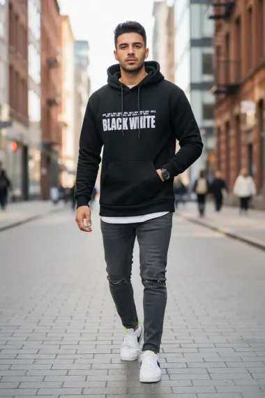 Hanorac barbati slim fit, negru, vatuit S110 106-2