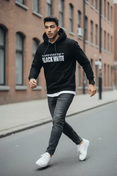 Hanorac barbati slim fit, negru, vatuit S110 106-2