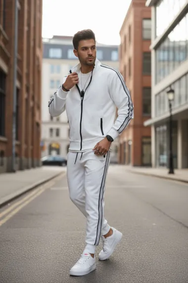 Trening barbati slim fit alb, Pantaloni + Hanorac 1209