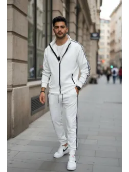 Trening barbati slim fit alb, Pantaloni + Hanorac 1209