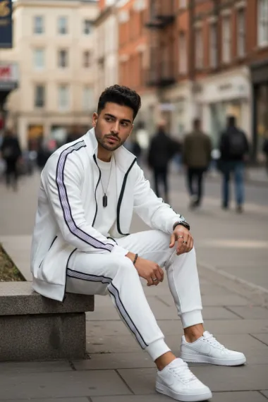 Trening barbati slim fit alb, Pantaloni + Hanorac 1209