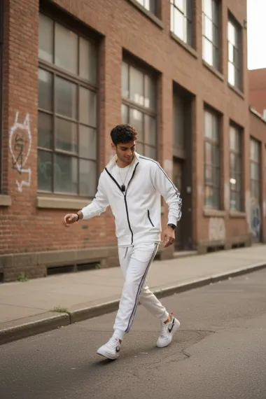 Trening barbati slim fit alb, Pantaloni + Hanorac 1209