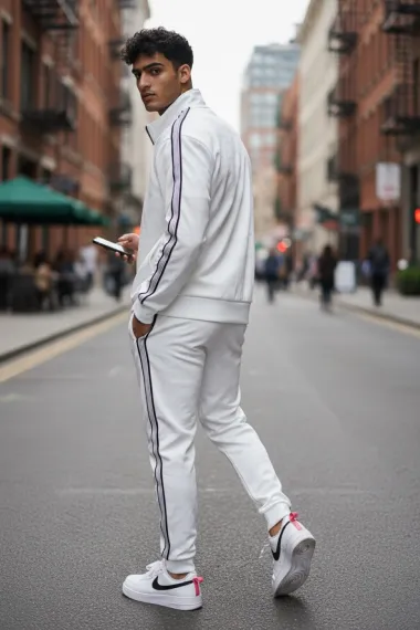 Trening barbati slim fit alb, Pantaloni + Hanorac 1209