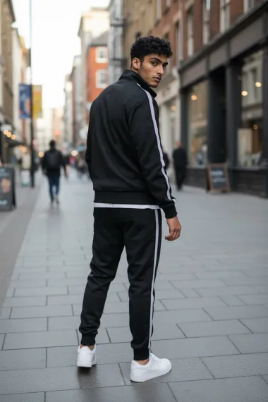 Trening barbati slim fit negru, Pantaloni + Hanorac 1209