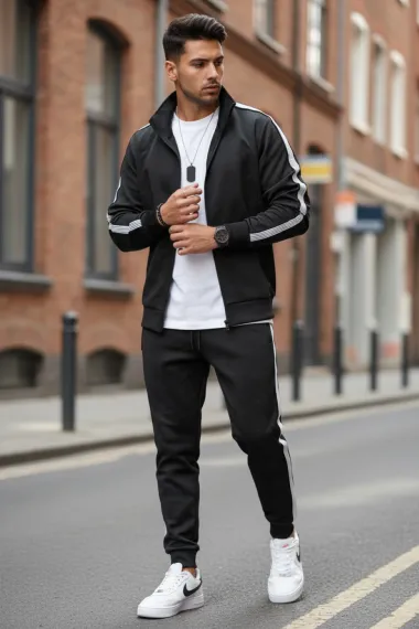 Trening barbati slim fit negru, Pantaloni + Hanorac 1209