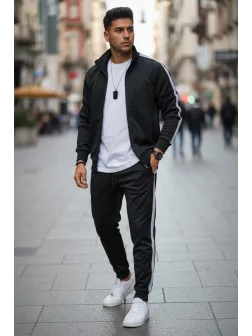 Trening barbati slim fit negru, Pantaloni + Hanorac 1209