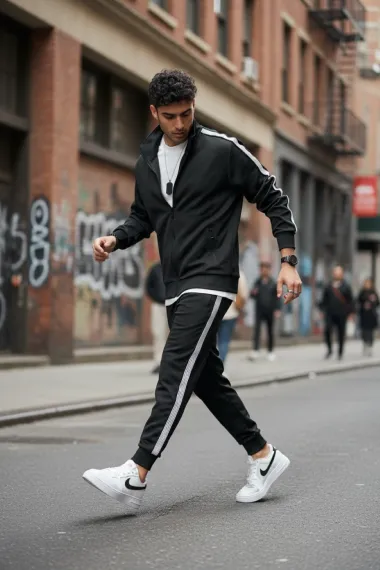 Trening barbati slim fit negru, Pantaloni + Hanorac 1209