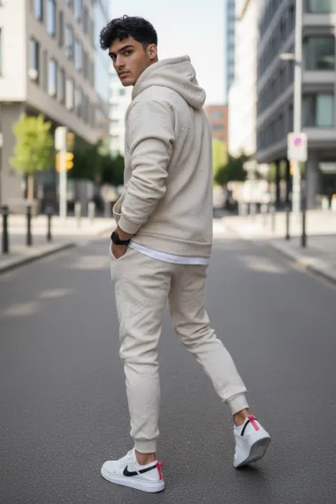 Trening barbati slim fit bej, Pantaloni + Hanorac 5025 108-3