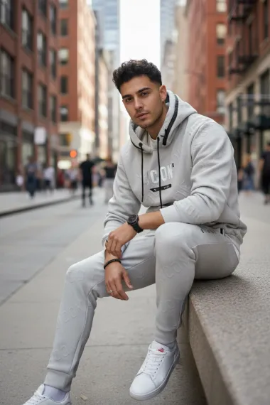 Trening barbati slim fit gri, Pantaloni + Hanorac 5025 102-2