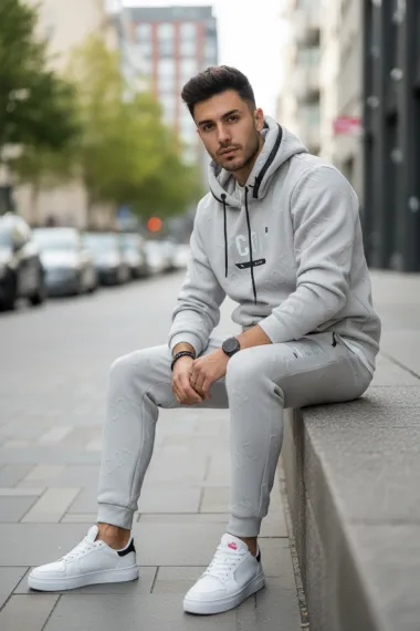 Trening barbati slim fit gri, Pantaloni + Hanorac 5025 102-2