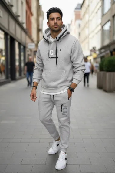 Trening barbati slim fit gri, Pantaloni + Hanorac 5025 102-2