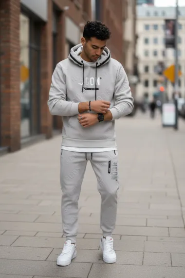 Trening barbati slim fit gri, Pantaloni + Hanorac 5025 102-2