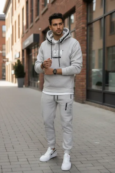 Trening barbati slim fit gri, Pantaloni + Hanorac 5025 102-2