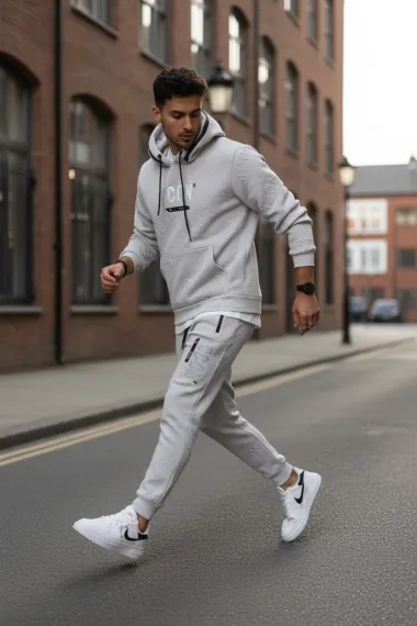 Trening barbati slim fit gri, Pantaloni + Hanorac 5025 102-2