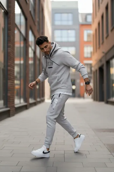 Trening barbati slim fit gri, Pantaloni + Hanorac 5025 102-2