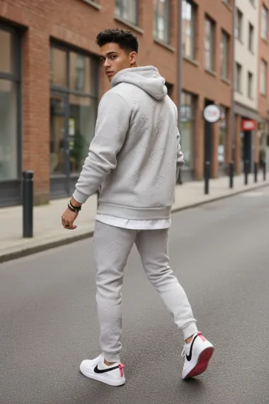 Trening barbati slim fit gri, Pantaloni + Hanorac 5025 102-2