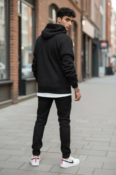 Trening barbati slim fit negru, Pantaloni + Hanorac 5025 108-2