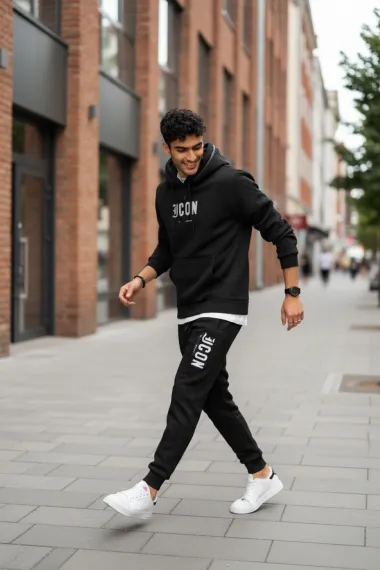 Trening barbati slim fit negru, Pantaloni + Hanorac 5025 108-2