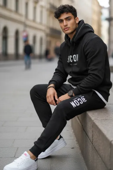 Trening barbati slim fit negru, Pantaloni + Hanorac 5025 108-2