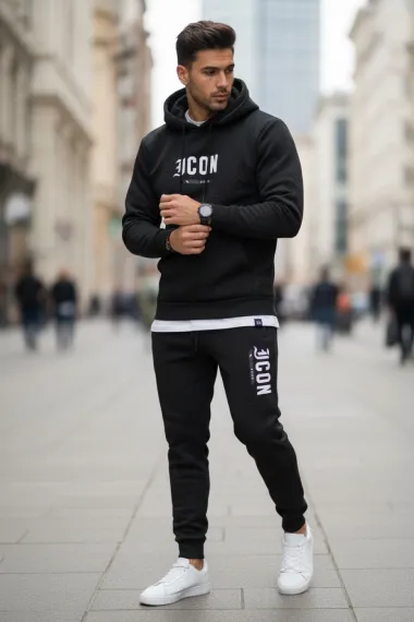 Trening barbati slim fit negru, Pantaloni + Hanorac 5025 108-2