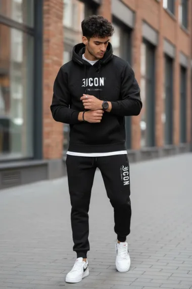 Trening barbati slim fit negru, Pantaloni + Hanorac 5025 108-2