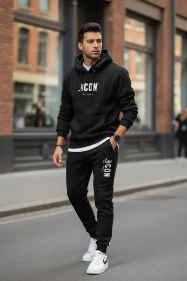 Trening barbati slim fit negru, Pantaloni + Hanorac 5025 108-2