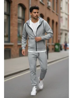 Trening barbati slim fit gri, Pantaloni + Hanorac 5031