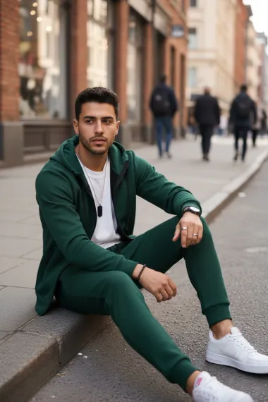 Trening barbati slim fit verde, Pantaloni + Hanorac 5031 I11-1