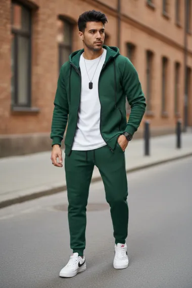 Trening barbati slim fit verde, Pantaloni + Hanorac 5031 I11-1