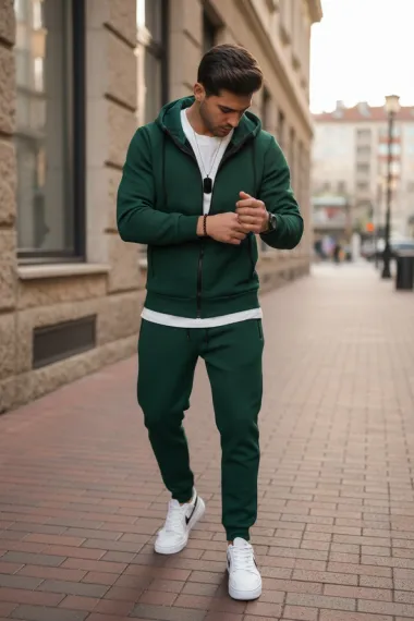 Trening barbati slim fit verde, Pantaloni + Hanorac 5031 I11-1