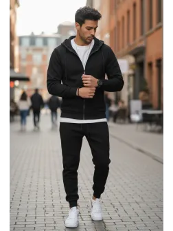 Trening barbati slim fit negru, Pantaloni + Hanorac 5032 i15-5.1