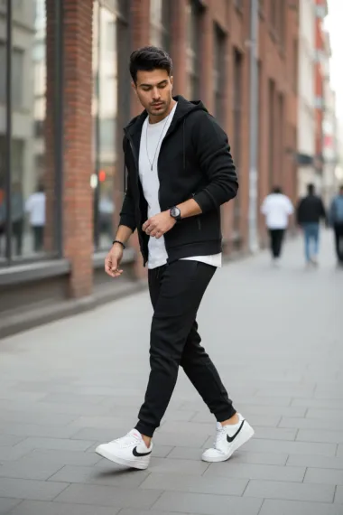 Trening barbati slim fit negru, Pantaloni + Hanorac 5032 i15-5.1