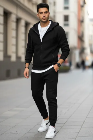 Trening barbati slim fit negru, Pantaloni + Hanorac 5032 i15-5.1