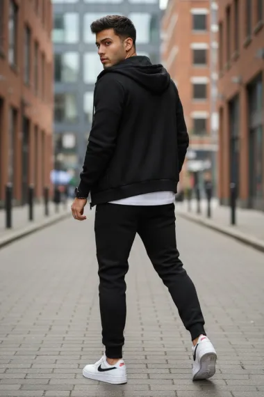 Trening barbati slim fit negru, Pantaloni + Hanorac 5032 i15-5.1