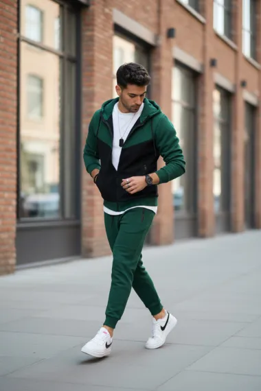 Trening barbati slim fit verde, Pantaloni + Hanorac 5032 9-4