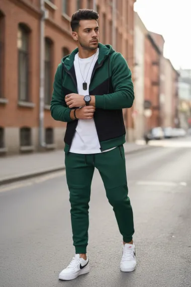 Trening barbati slim fit verde, Pantaloni + Hanorac 5032 9-4