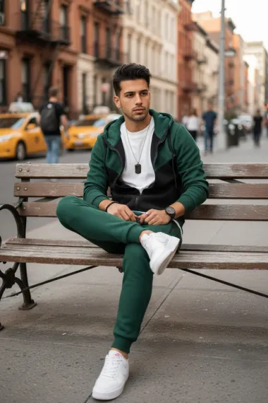 Trening barbati slim fit verde, Pantaloni + Hanorac 5032 9-4