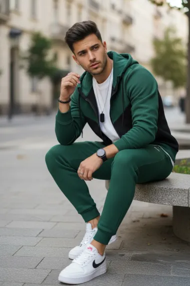Trening barbati slim fit verde, Pantaloni + Hanorac 5032 9-4