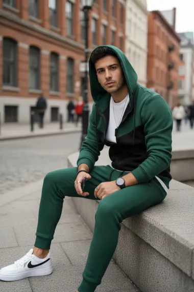 Trening barbati slim fit verde, Pantaloni + Hanorac 5032 9-4