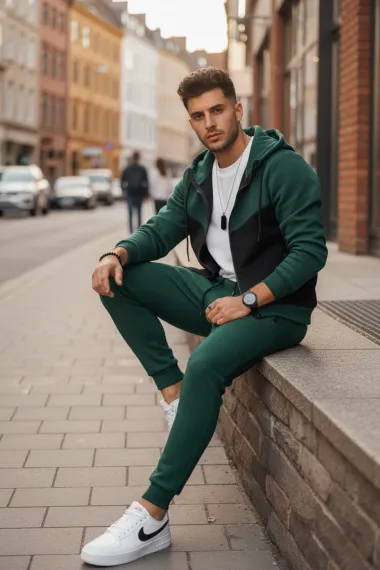 Trening barbati slim fit verde, Pantaloni + Hanorac 5032 9-4