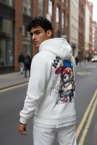 Trening barbati slim fit alb, Pantaloni + Hanorac 5035 100-3.2