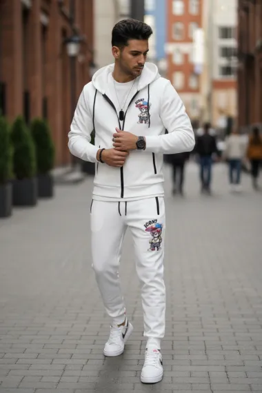 Trening barbati slim fit alb, Pantaloni + Hanorac 5035 100-3.2