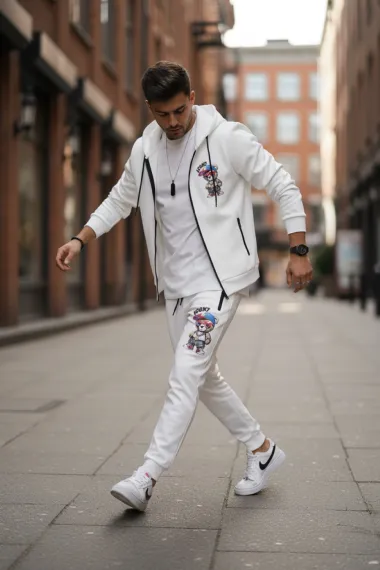 Trening barbati slim fit alb, Pantaloni + Hanorac 5035 100-3.2